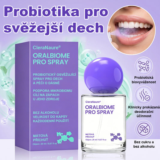 ✨ MODERNIZACE SVĚŽÍHO DECHU PRO KAŽDODENNÍ POUŽITÍ 💜 CleraNaure® OralBiome Pro Spray 🦷 Probiotická podpora pro svěží dech, pohodlí dásní a ústní rovnováhu ✨