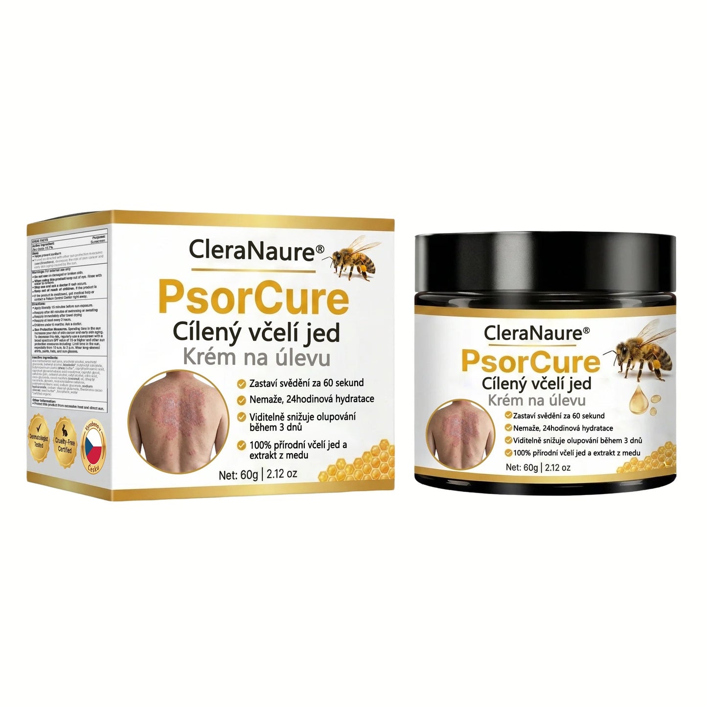 Ledenová Speciální Nabídka | CleraNaure® PsorCure Cílený Krém s Včelím jedem pro Úlevu od Psoriázy