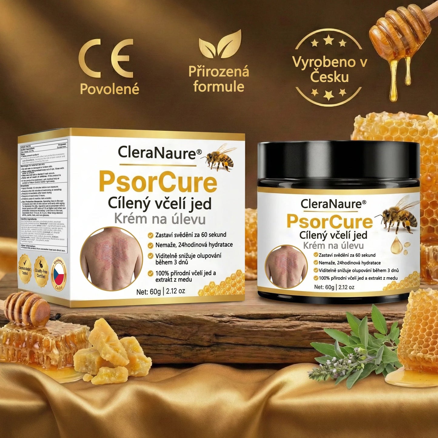 Ledenová Speciální Nabídka | CleraNaure® PsorCure Cílený Krém s Včelím jedem pro Úlevu od Psoriázy