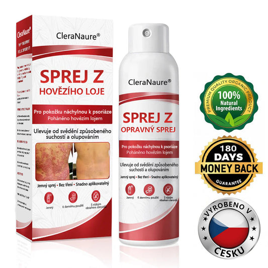 🔴CleraNature® Sprej s Hovězím Tvarohem pro Svědící, Olupující se Pokožku Při Psoriáze