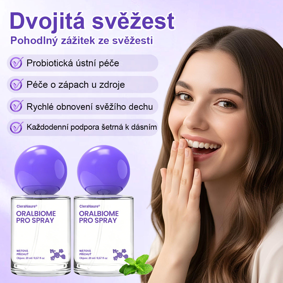 ✨ MODERNIZACE SVĚŽÍHO DECHU PRO KAŽDODENNÍ POUŽITÍ 💜 CleraNaure® OralBiome Pro Spray 🦷 Probiotická podpora pro svěží dech, pohodlí dásní a ústní rovnováhu ✨