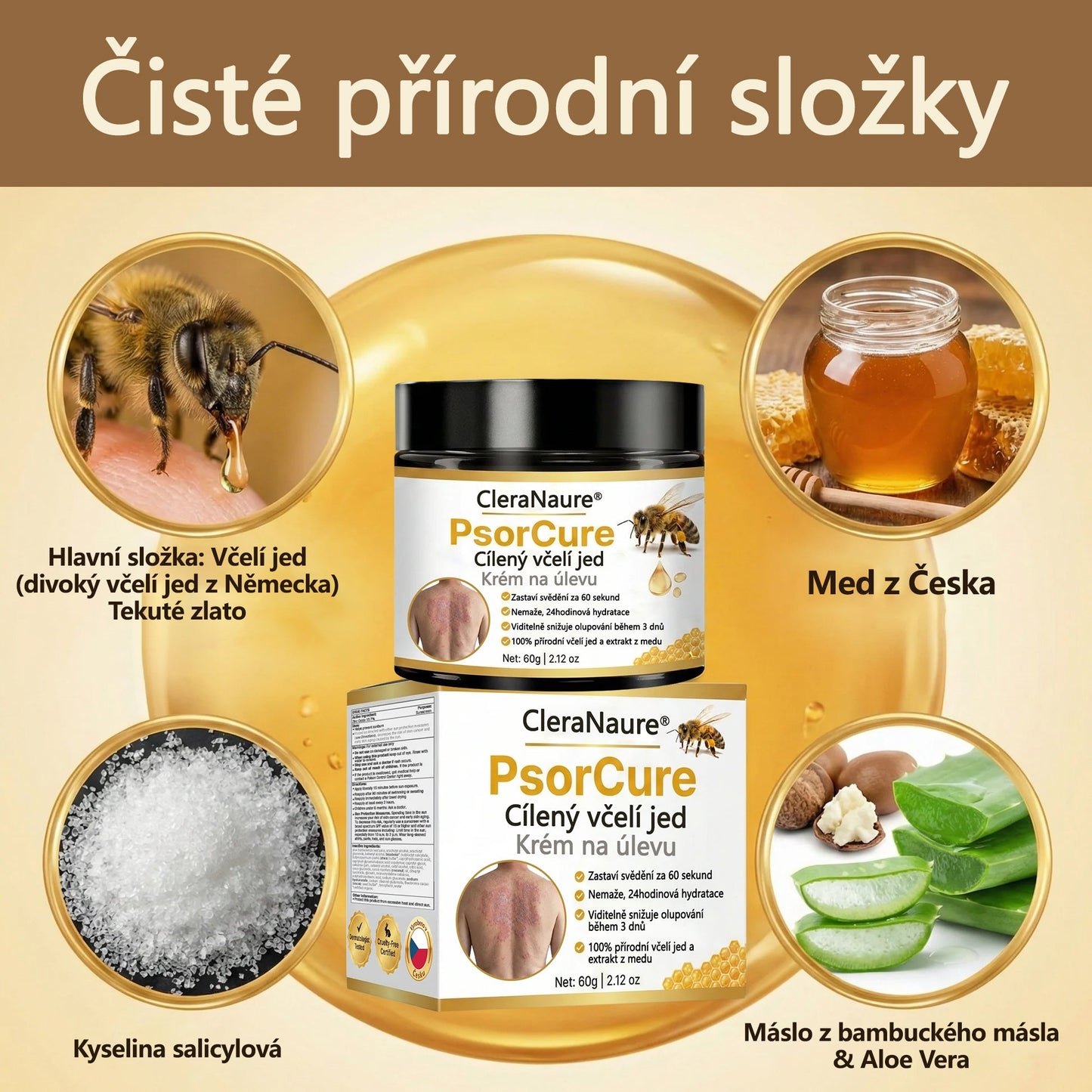 Ledenová Speciální Nabídka | CleraNaure® PsorCure Cílený Krém s Včelím jedem pro Úlevu od Psoriázy